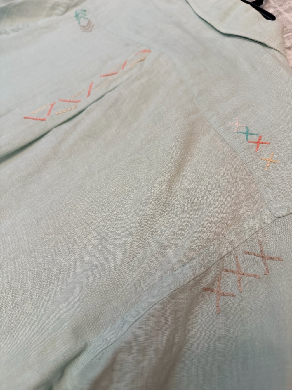 Coldwater Creek 100% Linen Embroidered Button Down Shirt Mint Green L - Picture 12 of 14